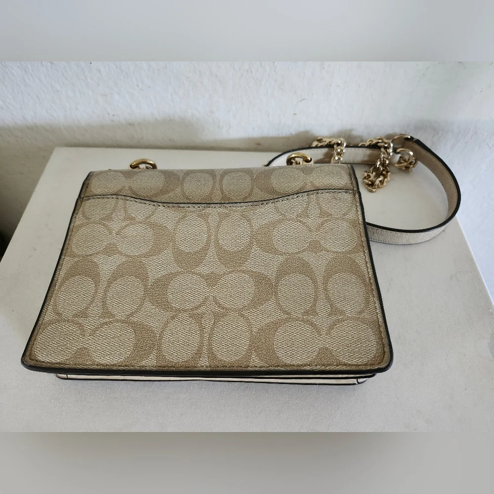 Coach Beige Signature Canvas Chain Crossbody Bag - Picture 6 of 13
